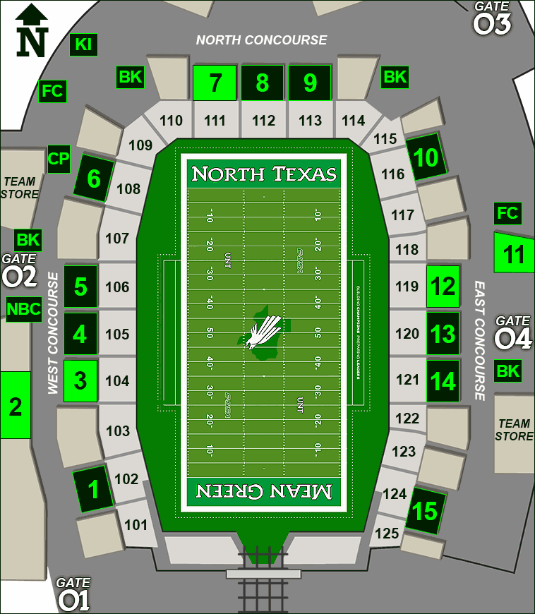 Apogee Stadium concessions map - specialties
